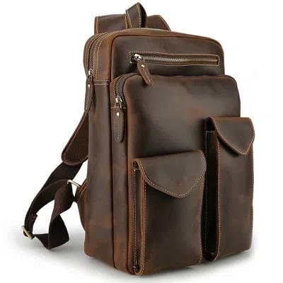 TIDING MEN LEATHER HIKING BACKPACK SCHOOL BAG 14” LAPTOP BAG SATCHEL TRAVEL BAG DAYPACK