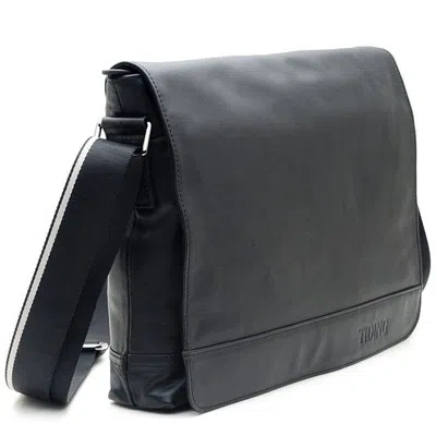 TIDING MEN'S NAPPA LEATHER BLACK SATCHEL SHOULDER MESSENGER BAG DOCUMENT 13" LAPTOP BAG