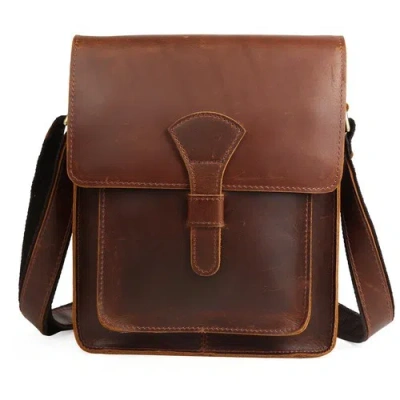 TIDING RETRO STYLE BROWN MEN'S LEATHER SLIM MESSENGER SHOULDER BAG CROSSBODY SATCHEL