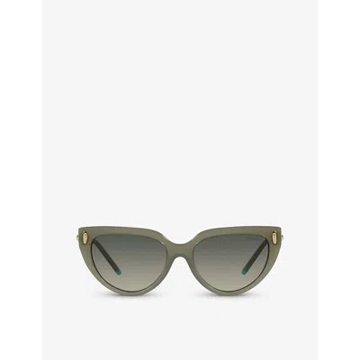 TIFFANY & CO WOMENS GREEN TF4195 CAT-EYE BRAND-EMBELLISHED ACETATE AND METAL SUNGLASSES