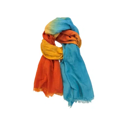TIGER AND THE MONKEY WOMEN'S BLUE / ORANGE OMBRE TURQUOISE ORANGE SILK COTTON PAREO WRAP SCARF