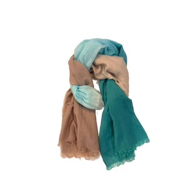 TIGER AND THE MONKEY WOMEN'S NEUTRALS / BLUE / GREEN OMBRE TEAL TAUPE SILK COTTON PAREO WRAP SCARF