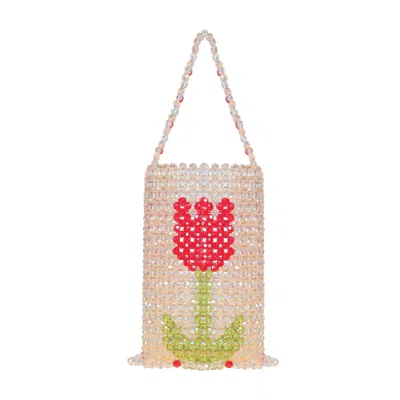 TILLIE BEADS WOMEN'S BROWN CHAMPAGNE BLOOM TULIP BUCKET BEAD BAG