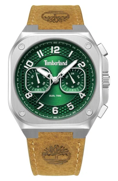 TIMBERLAND TIMBERLAND MACKINAC MULTIFUNCTION CHRONOGRAPH LEATHER STRAP WATCH, 44MM X 25MM