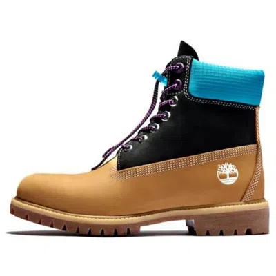 TIMBERLAND Timberland Premium 6 Inch Wide Fit Waterproof Boots 'Wheat Nubuck with Black and Blue Collar'