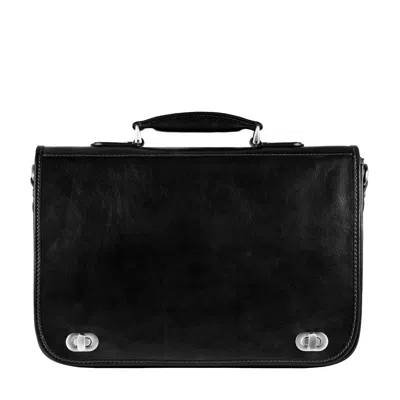 TIME RESISTANCE MEN'S BLACK LEATHER BRIEFCASE LAPTOP BAG - ILLUSIONS