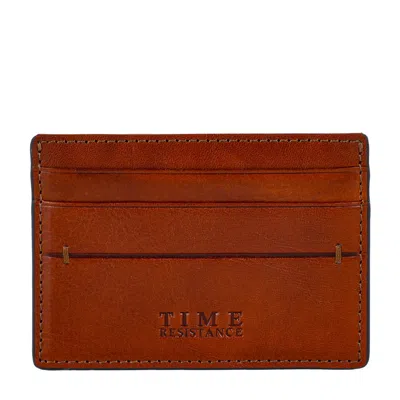 TIME RESISTANCE MEN'S BROWN LEATHER CREDIT CARD CASE BUSINESS CARD CASE - FIREFLIES
