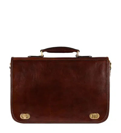 TIME RESISTANCE MEN'S LEATHER BRIEFCASE LAPTOP BAG IN BROWN - ILLUSIONS