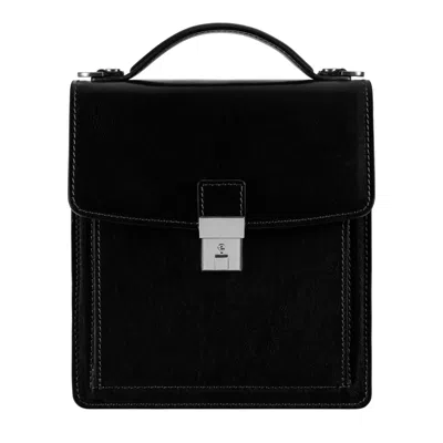 TIME RESISTANCE MEN'S SMALL BLACK LEATHER BRIEFCASE - WALDEN