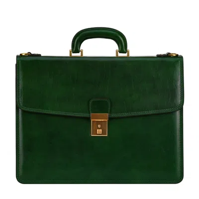 TIME RESISTANCE WOMENS LEATHER BRIEFCASE IN GREEN - THE SOUND OF THE MOUNTAIN
