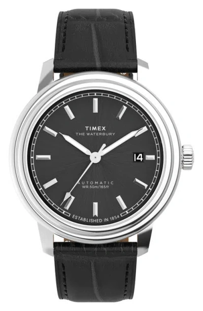 TIMEX TIMEX® WATERBURY METROPOLITAN AUTOMATIC LEATHER STRAP WATCH, 41MM