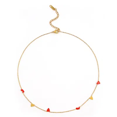 TIMI OF SWEDEN WOMEN'S LINNEA - HEART CHAIN NECKLACE RED & GOLD STAINLESS STEEL