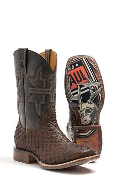 TIN HAUL TIN HAUL MENS BROWN/GREY LEATHER SON OF A BUCK COWBOY BOOTS
