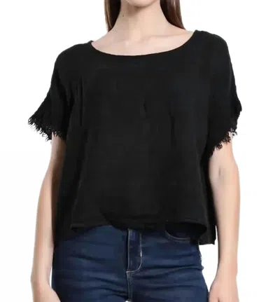 TINA STEPHENS ITALY CANDI FRAYED SLEEVE TOP IN BLACK