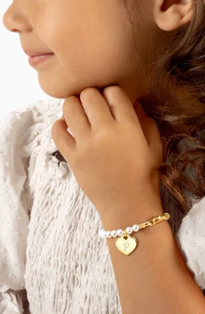TINY BLESSINGS TINY BLESSINGS 14K GOLD 4MM CULTURED PEARLS & ENGRAVED INITIAL 6.25" BRACELET