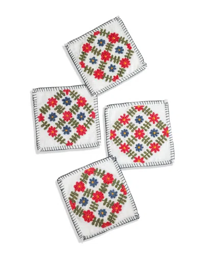 TIRAMISU TIRAMISU VERDANT BLOOM HAND-EMBROIDERED COCKTAIL NAPKINS