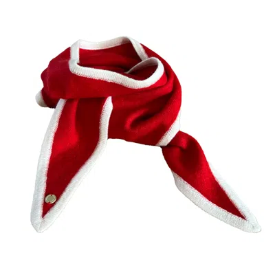 TIRILLM WOMEN'S AYLA SMALL NECK SCARF IN SOFT PURE CASHMERE, RED WITH OFF WHITE TRIMMING