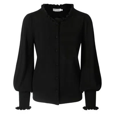 TIRILLM WOMEN'S "MARTE" FEMININ CARDIGAN WITH RUFFLES- BLACK