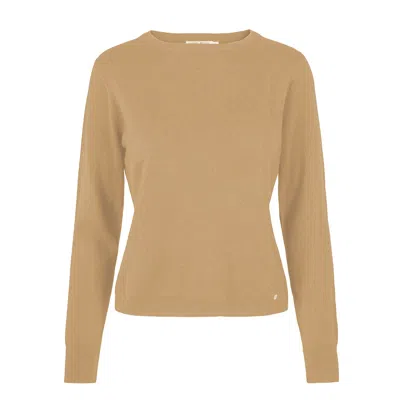 TIRILLM WOMEN'S NEUTRALS SASHA BASIC CASHMERE PULLOVER WITH ROUND NECK, LIGHT CAMEL BEIGE
