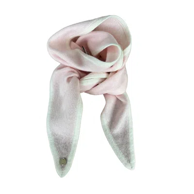 TIRILLM WOMEN'S AYLA SMALL NECK SCARF IN SOFT PURE CASHMERE, PALE PINK WITH OFF WHITE TRIMMING