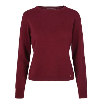 TIRILLM WOMEN'S RED SASHA BASIC CASHMERE PULLOVER WITH ROUND NECK, DEEP BURGUNDY