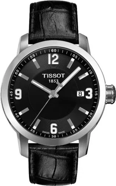 TISSOT TISSOT MEN'S PRC 200 BLACK DIAL BLACK LEATHER STRAP WATCH T055.410.16.057