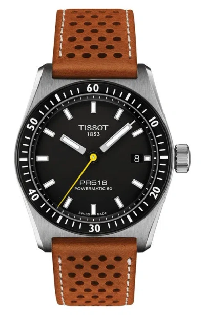 TISSOT TISSOT PR516 POWERMATIC 80 AUTOMATIC LEATHER STRAP WATCH, 38MM
