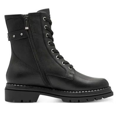 TMRS TAMARIS WOMENS FASHION BLACK LEATHER LACE-UP ZIP COMBAT ANKLE BOOTS