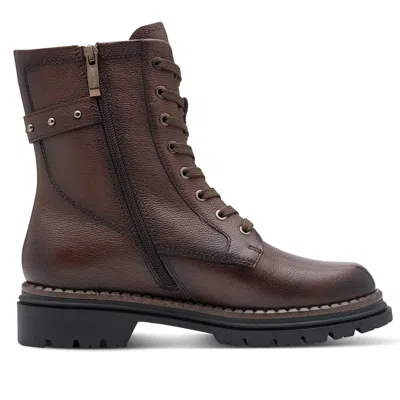 TMRS TAMARIS WOMENS FASHION BROWN LEATHER LACE-UP ZIP COMBAT ANKLE BOOTS