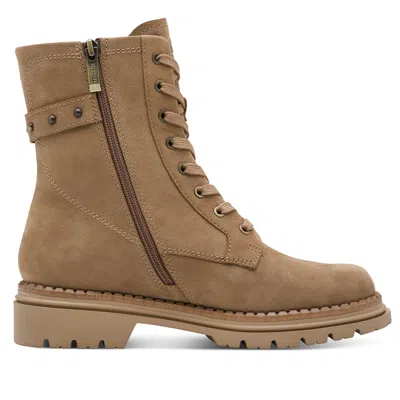 TMRS TAMARIS WOMENS FASHION CAMEL BEIGE LEATHER LACE-UP ZIP COMBAT ANKLE BOOTS