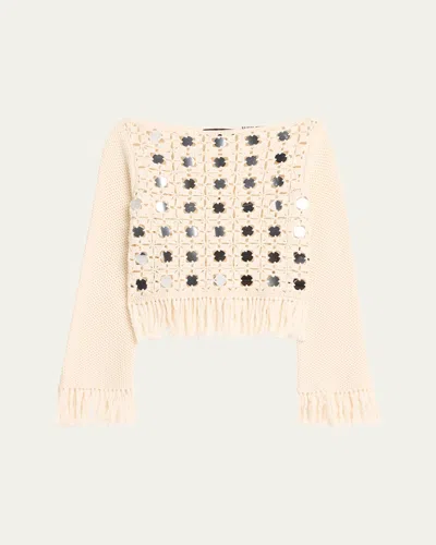 TOCCIN CAMILLA MIRROR LONG-SLEEVE FRINGE TOP