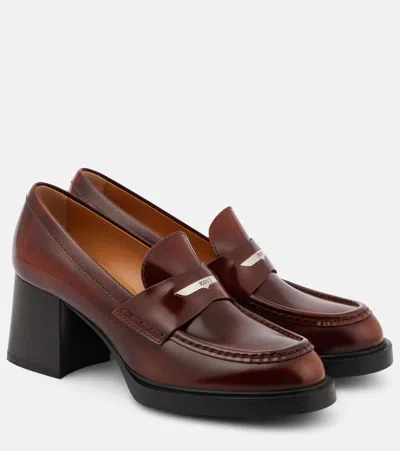 TOD'S 65 LEATHER LOAFER PUMPS