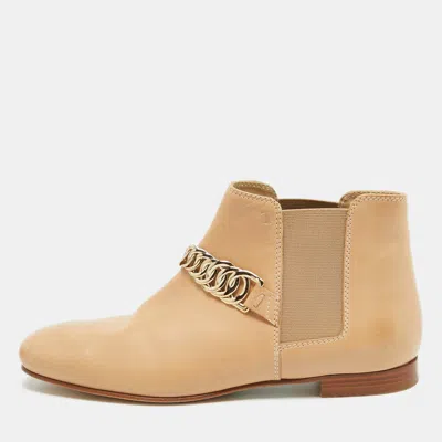 TOD'S BEIGE LEATHER CHAIN DETAIL ANKLE BOOTS SIZE 35.5