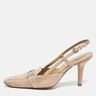 TOD'S BEIGE SUEDE CRYSTAL EMBELLISHED POINTED TOE SLINGBACK PUMPS SIZE 38