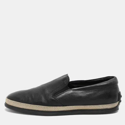 TOD'S BLACK LEATHER ESPADRILLE LOAFERS SIZE 41.5