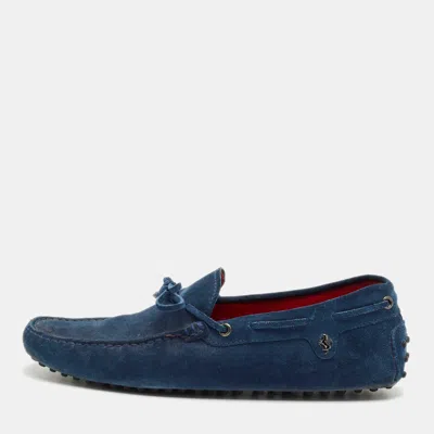 TOD'S BLUE SUEDE BOW SLIP ON LOAFERS SIZE 42