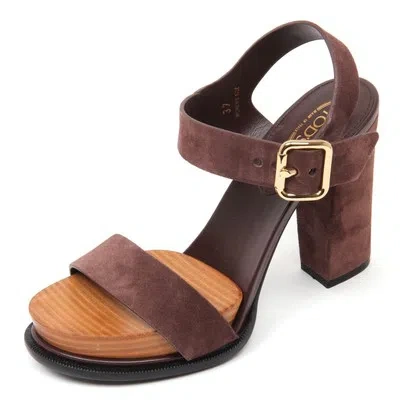 TOD'S D0488 SANDALO DONNA TOD'S T100 18A CINTURINO SCARPA MARRONE SHOE WOMAN