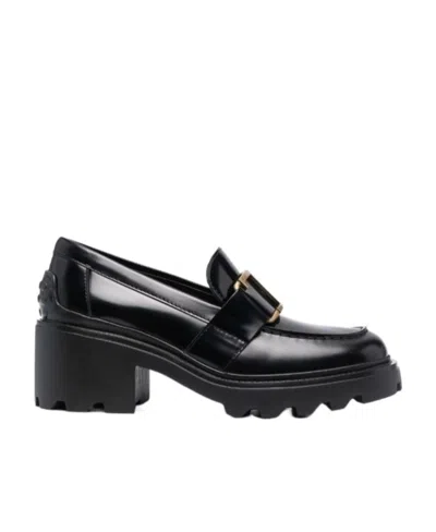 TOD'S TOD'S T-PLAQUE BLOCK HEEL LOAFERS