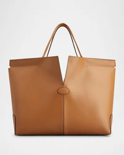 TOD'S MEDIA CALF LEATHER SHOPPER TOTE BAG