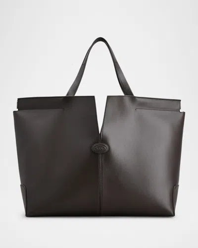 TOD'S MEDIA CALF LEATHER SHOPPER TOTE BAG