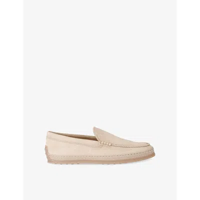 TOD'S MENS BEIGE PANTOFOLA GOMMA RAFIA TV SUEDE LOAFERS EUR 42 / 8 UK
