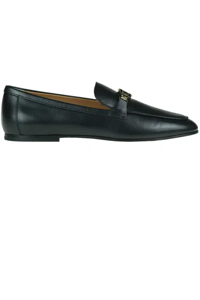 TOD'S METAL DESIGNER LOGO BUCKLE MOCASSINS