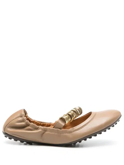 TOD'S METALLIC RINGS STRAP NAPPA LEATHER BALLERINAS