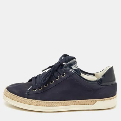 TOD'S NAVY BLUE NUBUCK LEATHER AND PATENT LEATHER LACE UP SNEAKERS SIZE 36