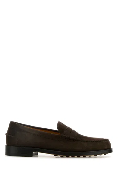 TOD'S TOD'S DARK BROWN SUEDE LOAFERS