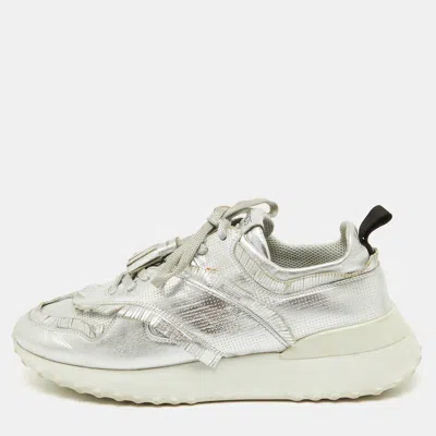 TOD'S SILVER PERFORATED LEATHER LOW TOP SNEAKERS SIZE 39.5