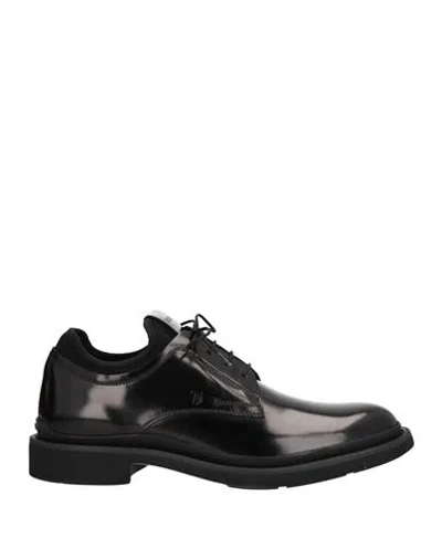 TOD'S TOD'S MAN LACE-UP SHOES BLACK SIZE 7.5 LEATHER, TEXTILE FIBERS