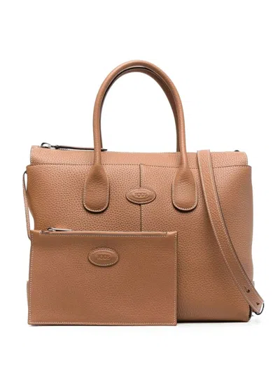 TOD'S TONAL-LOGO LEATHER TOTE BAG