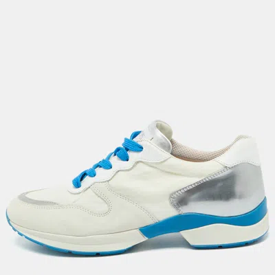 TOD'S WHITE/SILVER SUEDE AND LEATHER LOW TOP SNEAKERS SIZE 38.5