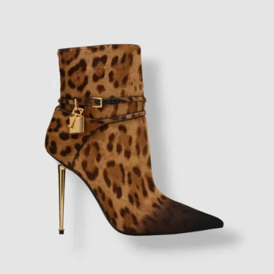 TOM FORD $2890 TOM FORD WOMEN'S BROWN SHADED HAIR CALF HEELS BOOTS SHOE SIZE US 7.5